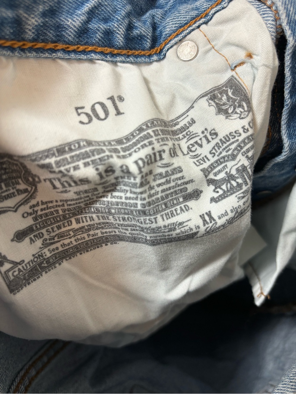 Levi's 501 Straight Light Blue Distressed Jeans - Picture 5 of 6